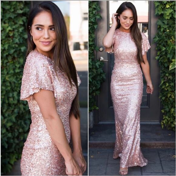 Pink Full Sequin Formal Gown- Size Large - Picture 4 of 6